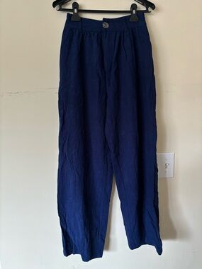 Fashion Brand Company Straight Leg Linen Trousers - Navy